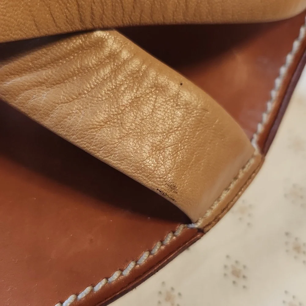 Yves Saint Laurent Tan Leather Cross-strap Heels Platform Slides Size 39/8.5
